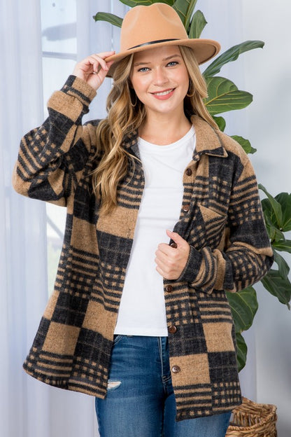 PLUS FUZZY PLAID BUTTON DOWN SHACKET - Jojo’s Boutique