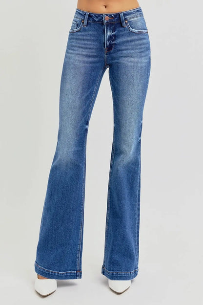 RISEN Full Size Low Rise Flare Jeans with Pockets Trendsi Jojo’s Boutique