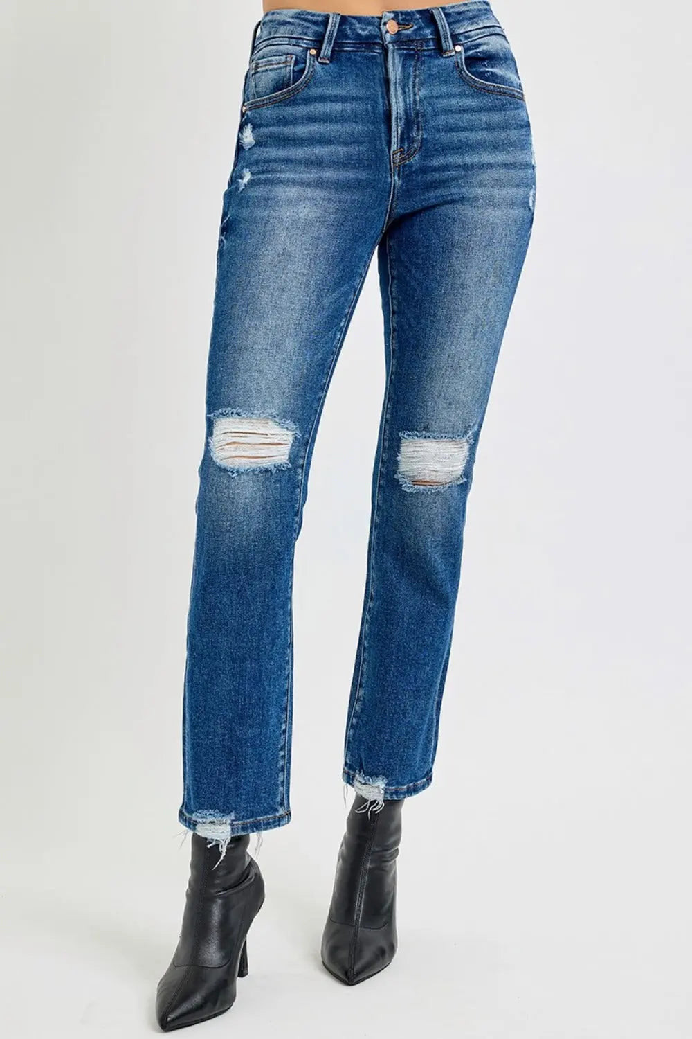 RISEN Full Size High Rise Distressed Crop Straight Jeans Trendsi Jojo’s Boutique