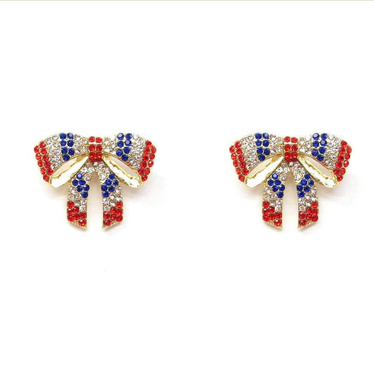 Chubby Ribbon CZ Studded Post Stud EarringsFashion City