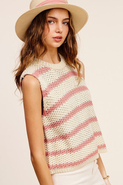 Chunky Stripe Sleeveless Sweater TopLa Miel