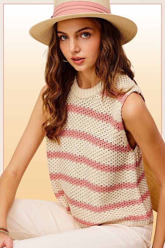 Chunky Stripe Sleeveless Sweater TopLa Miel