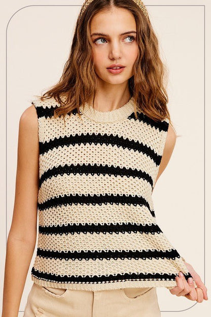 Chunky Stripe Sleeveless Sweater TopLa Miel