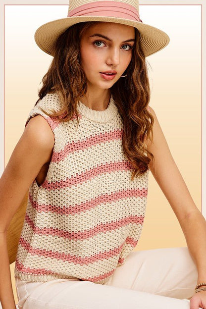 Chunky Stripe Sleeveless Sweater TopLa Miel