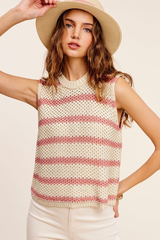 Chunky Stripe Sleeveless Sweater TopLa Miel