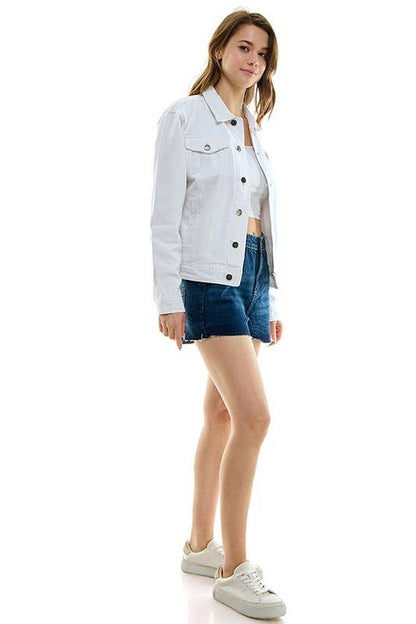 Cotton Casual White Denim Boyfriend JacketBLUE AGE