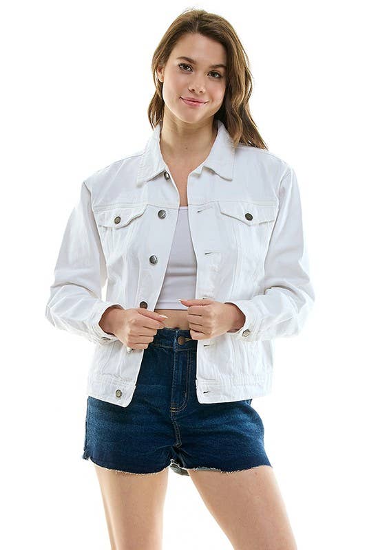 Cotton Casual White Denim Boyfriend JacketBLUE AGE