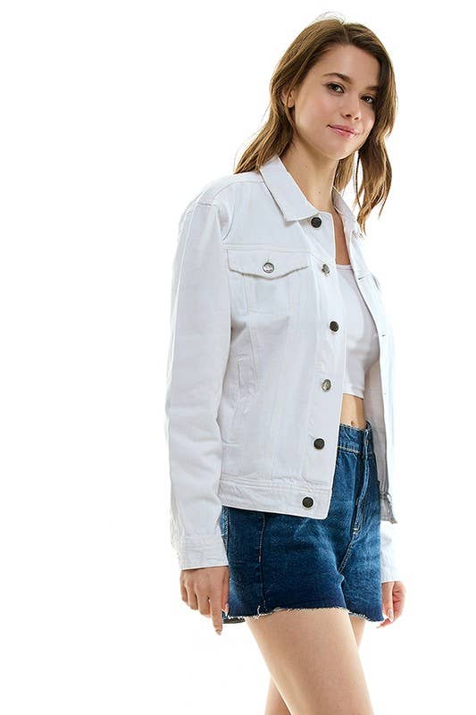 Cotton Casual White Denim Boyfriend JacketBLUE AGE