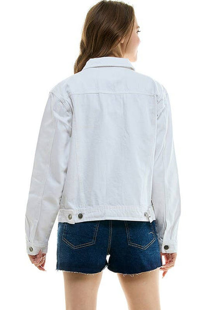 Cotton Casual White Denim Boyfriend JacketBLUE AGE