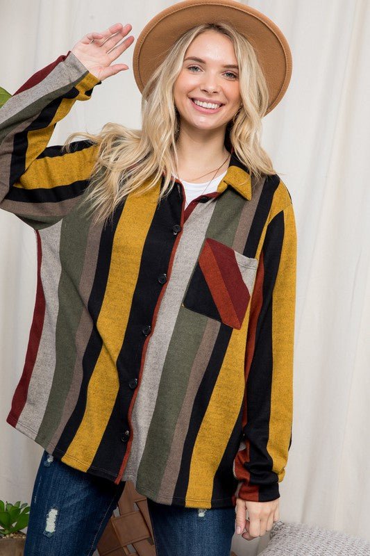 COZY STRIPE BUTTON DOWN SHACKETe Luna