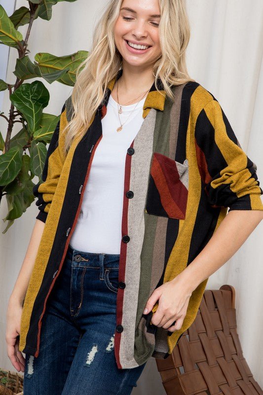 COZY STRIPE BUTTON DOWN SHACKETe Luna