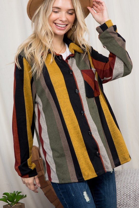 COZY STRIPE BUTTON DOWN SHACKETe Luna