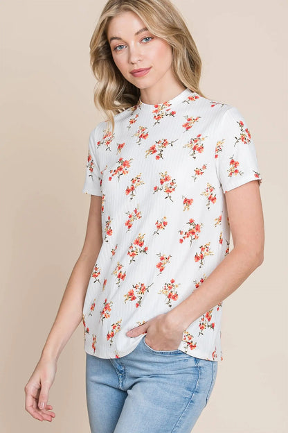 Floral Mock Neck Tee - Jojo’s Boutique