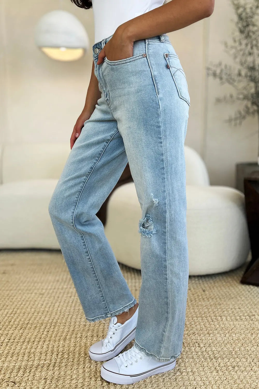 Judy Blue Full Size High Waist Distressed Straight Jeans Trendsi Jojo’s Boutique