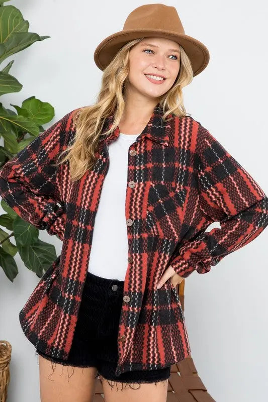 FUZZY PLAID BUTTON DOWN SHACKET - Jojo’s Boutique