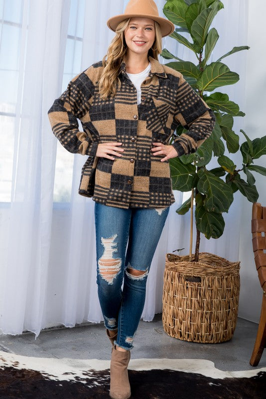 PLUS FUZZY PLAID BUTTON DOWN SHACKET - Jojo’s Boutique