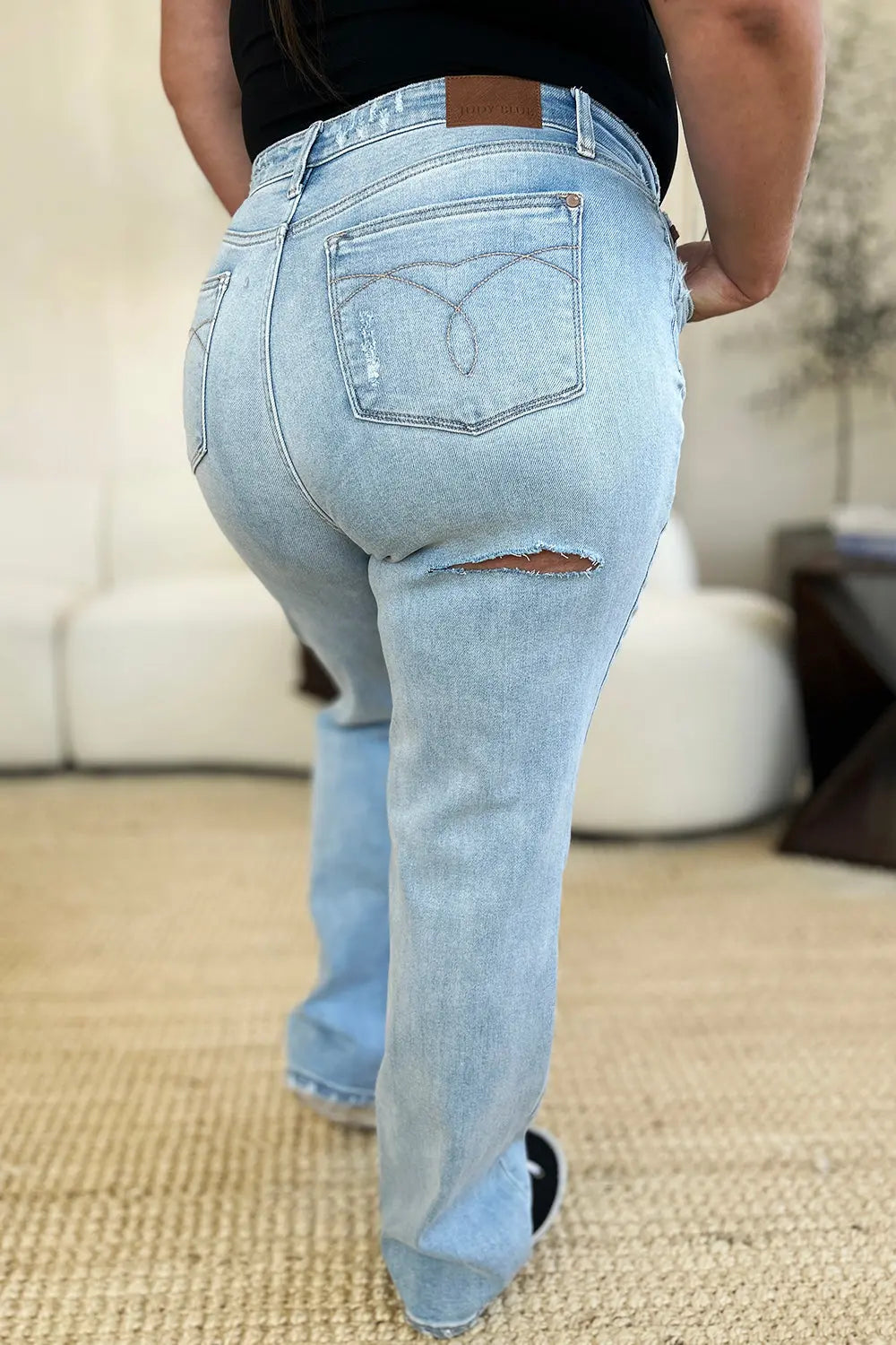 Judy Blue Full Size High Waist Distressed Straight Jeans Trendsi Jojo’s Boutique