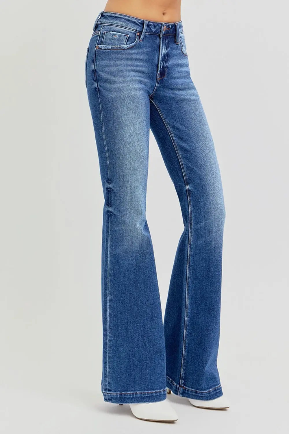 RISEN Full Size Low Rise Flare Jeans with Pockets Trendsi Jojo’s Boutique