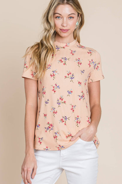 Floral Mock Neck Tee - Jojo’s Boutique