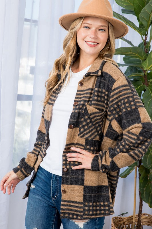 PLUS FUZZY PLAID BUTTON DOWN SHACKET - Jojo’s Boutique