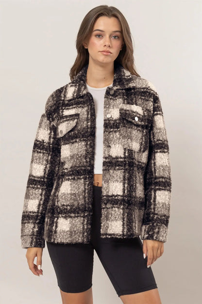 HYFVE Plaid Button Up Boucle Jacket Trendsi Jojo’s Boutique