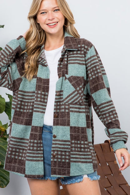 PLUS FUZZY PLAID BUTTON DOWN SHACKET - Jojo’s Boutique