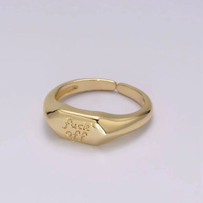 Dainty Gold Fuck Off  Signet Ring Fuckoff rings Open Adjustable signet ring gold rings for women U-133 Aim Eternal Jojo’s Boutique