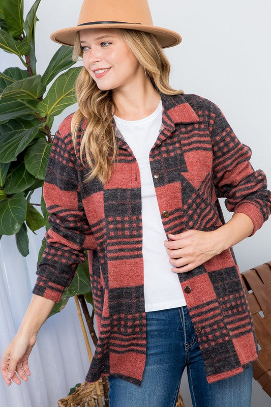 PLUS FUZZY PLAID BUTTON DOWN SHACKET - Jojo’s Boutique