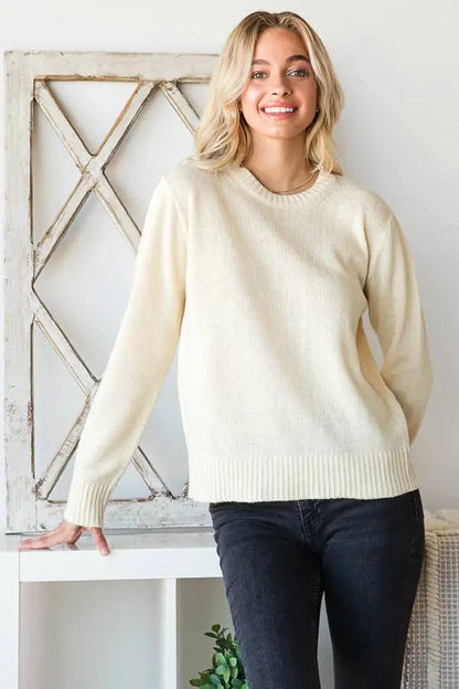 Long Sleeve Round Neck Sweater - Jojo’s Boutique