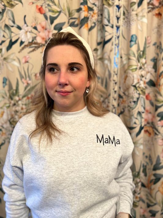 Embroidered MaMa Crewneck with Personalization Option.Jojo’s Boutique