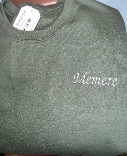 Embroidered Memere Customized Crewneck SweatshirtJojo’s Boutique