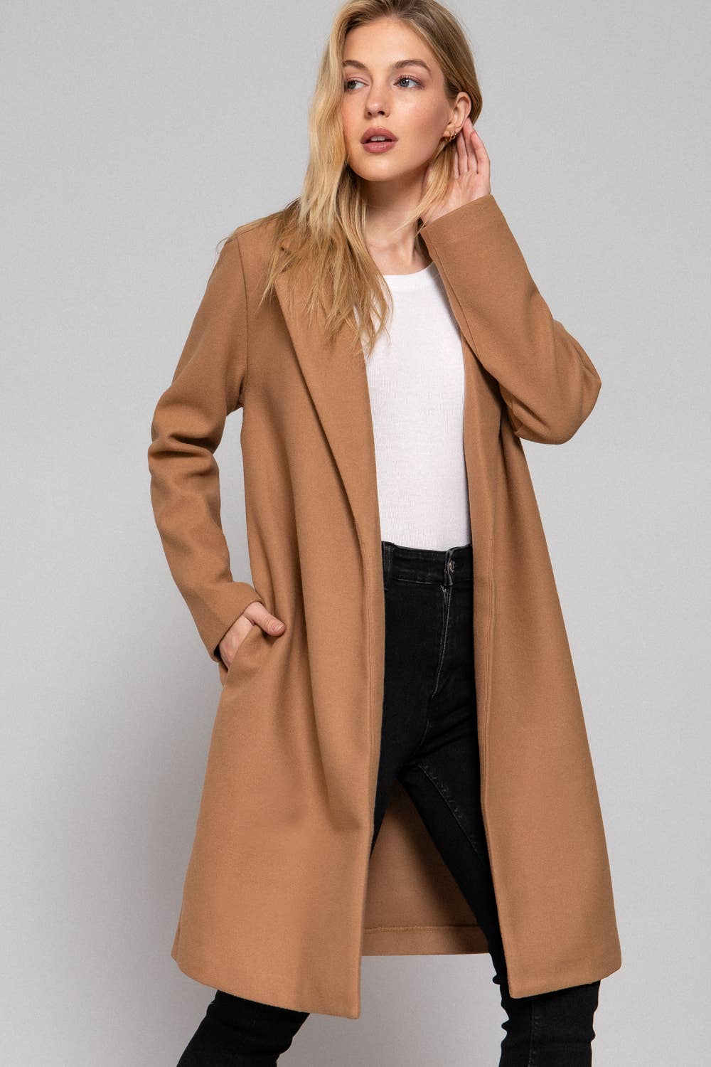 Long Sleeve Open Front Soft Felt Long Coat - Jojo’s Boutique