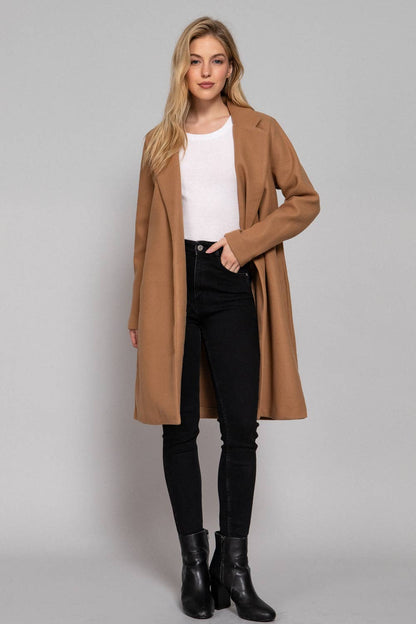 Long Sleeve Open Front Soft Felt Long Coat - Jojo’s Boutique