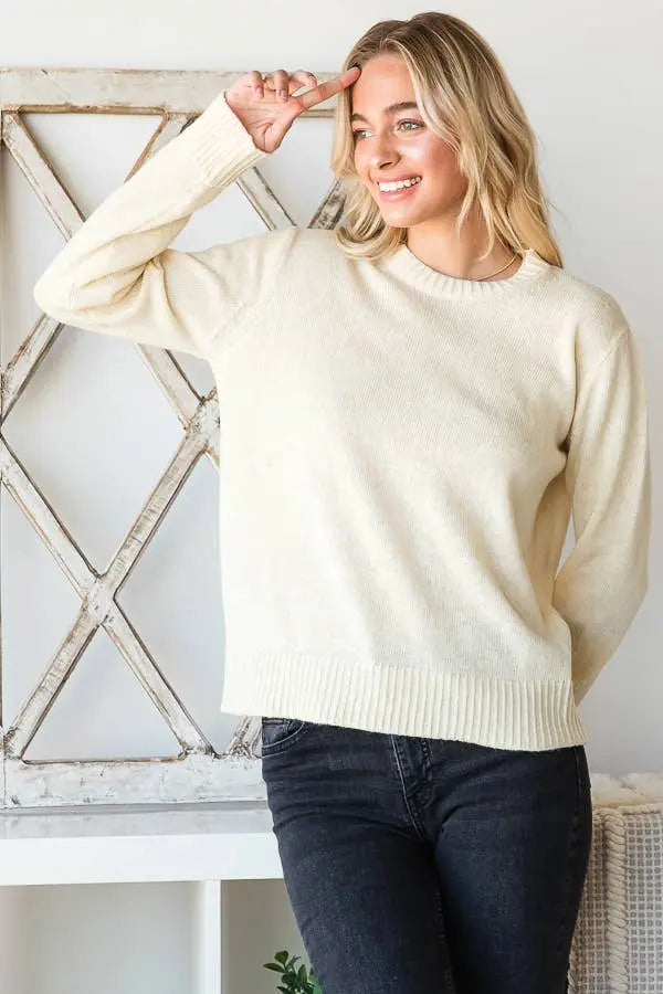 Long Sleeve Round Neck Sweater - Jojo’s Boutique