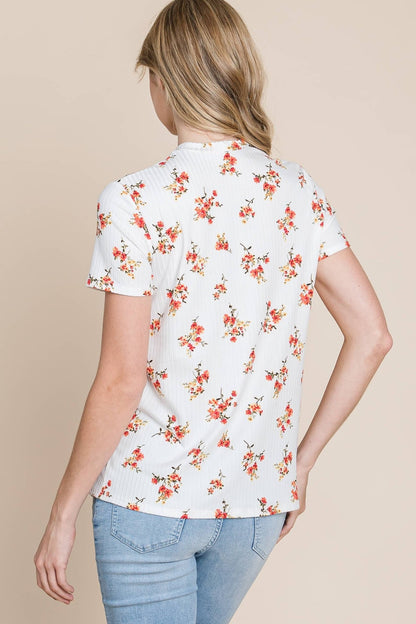 Floral Mock Neck TeeBOMBOM