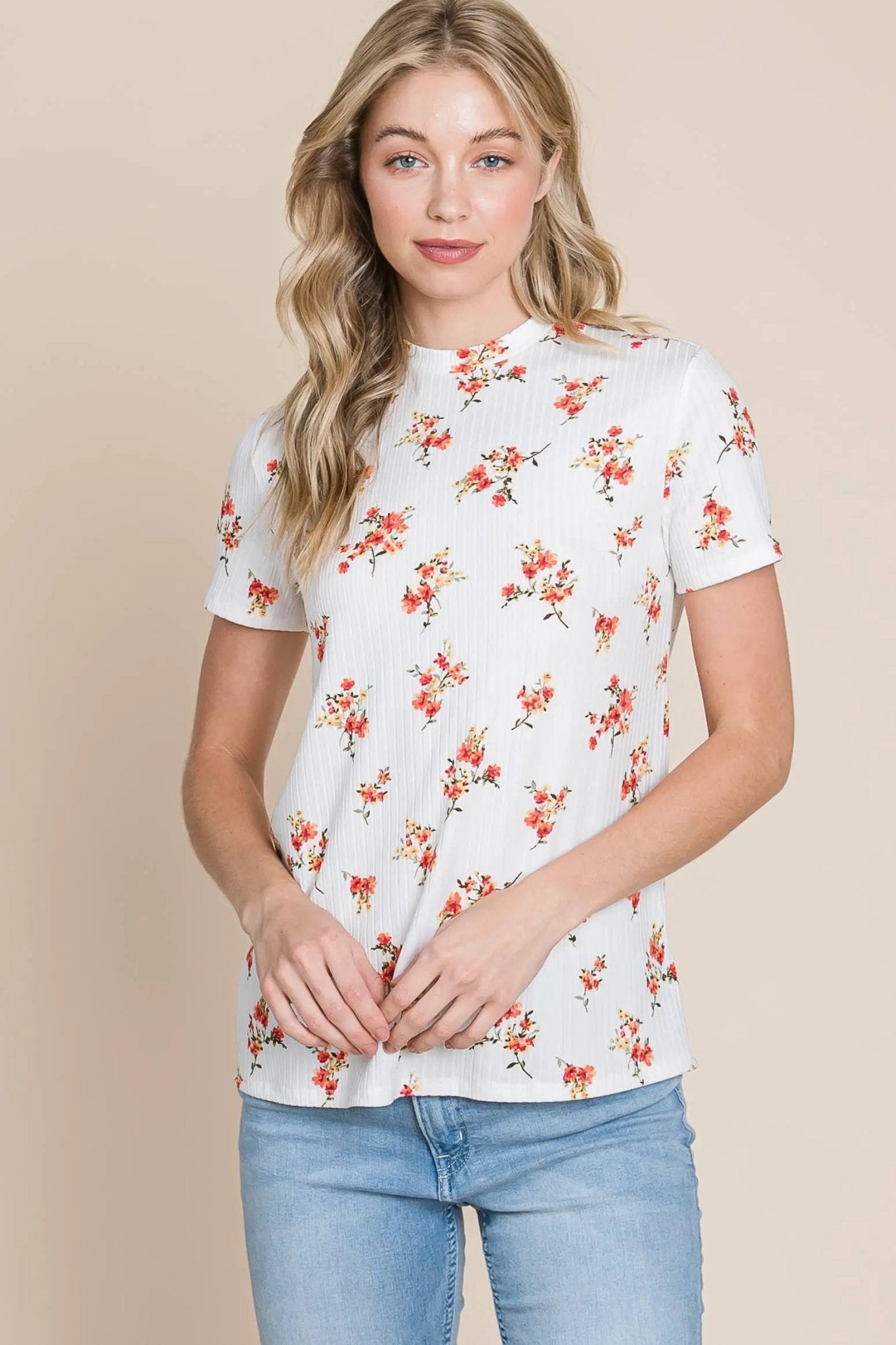 Floral Mock Neck TeeBOMBOM