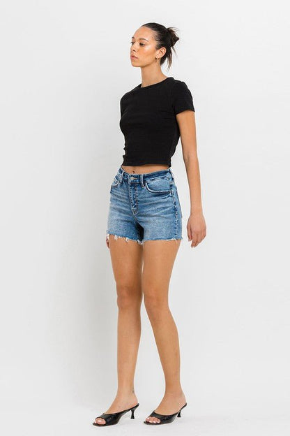 High Rise Raw Hem Denim ShortsVERVET by Flying Monkey