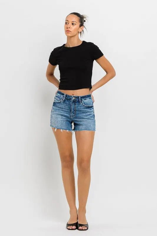 High Rise Raw Hem Denim ShortsVERVET by Flying Monkey