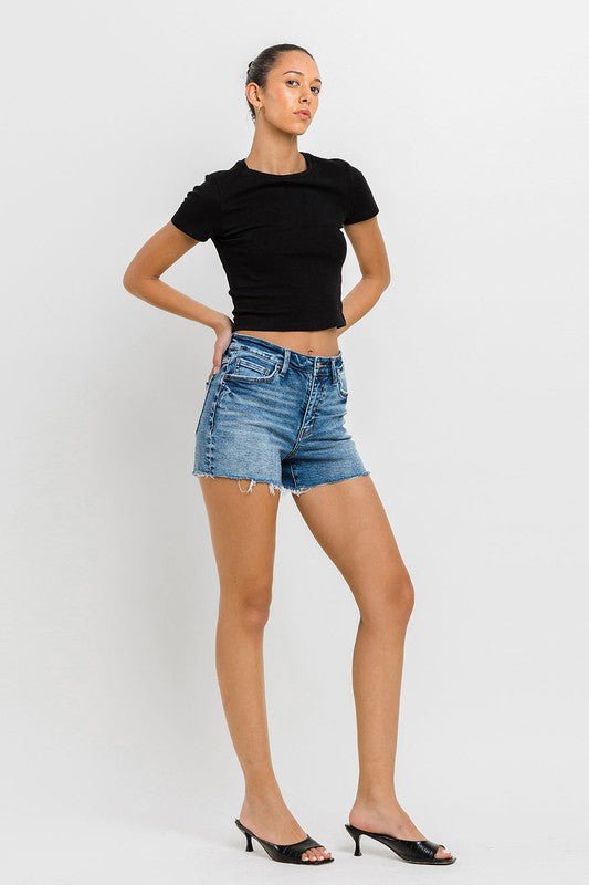 High Rise Raw Hem Denim ShortsVERVET by Flying Monkey