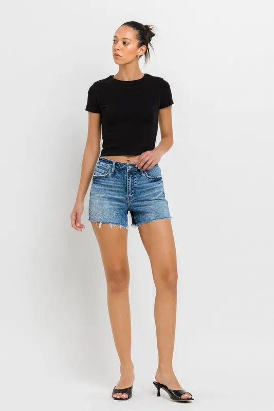 High Rise Raw Hem Denim ShortsVERVET by Flying Monkey