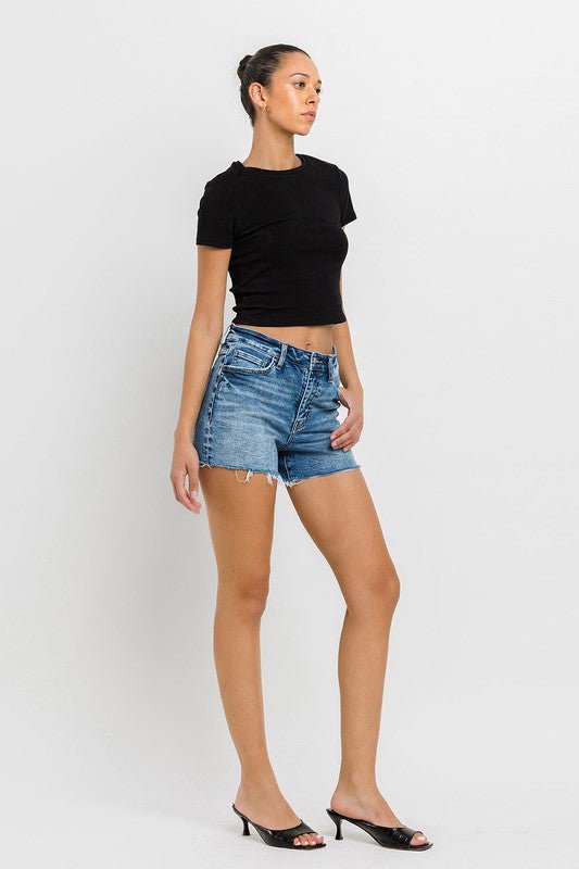 High Rise Raw Hem Denim ShortsVERVET by Flying Monkey