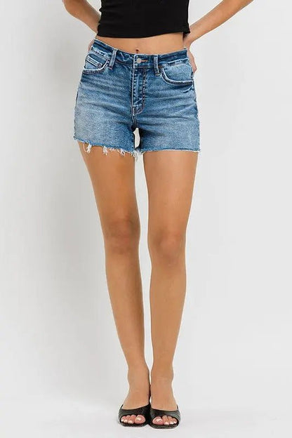 High Rise Raw Hem Denim ShortsVERVET by Flying Monkey