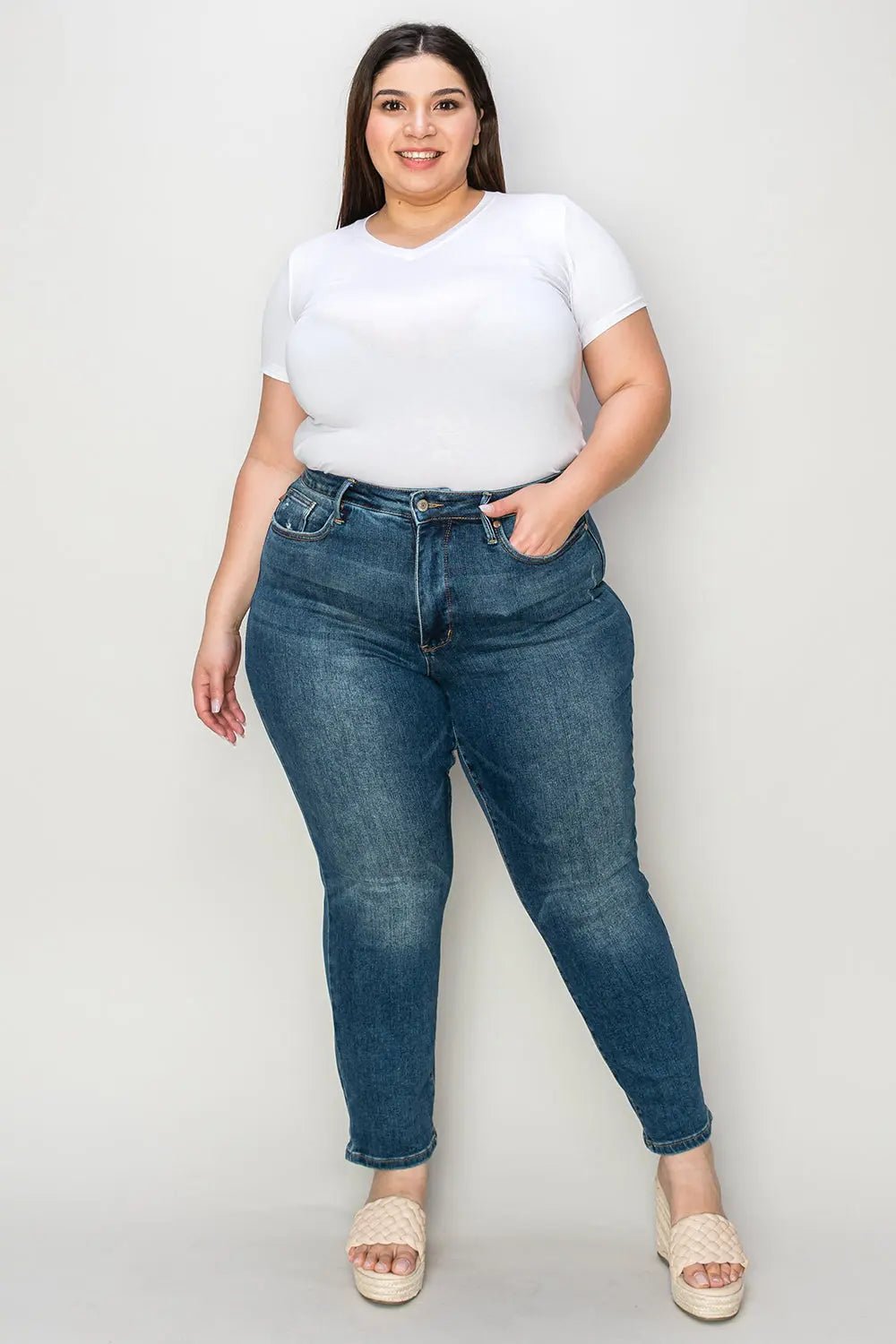 Judy Blue Jeans - Full Size Tummy Control High Waist Slim JeansTrendsi