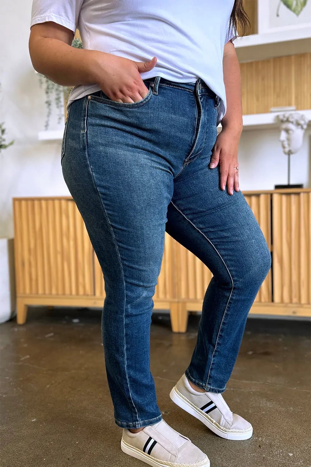 Judy Blue Jeans - Full Size Tummy Control High Waist Slim JeansTrendsi