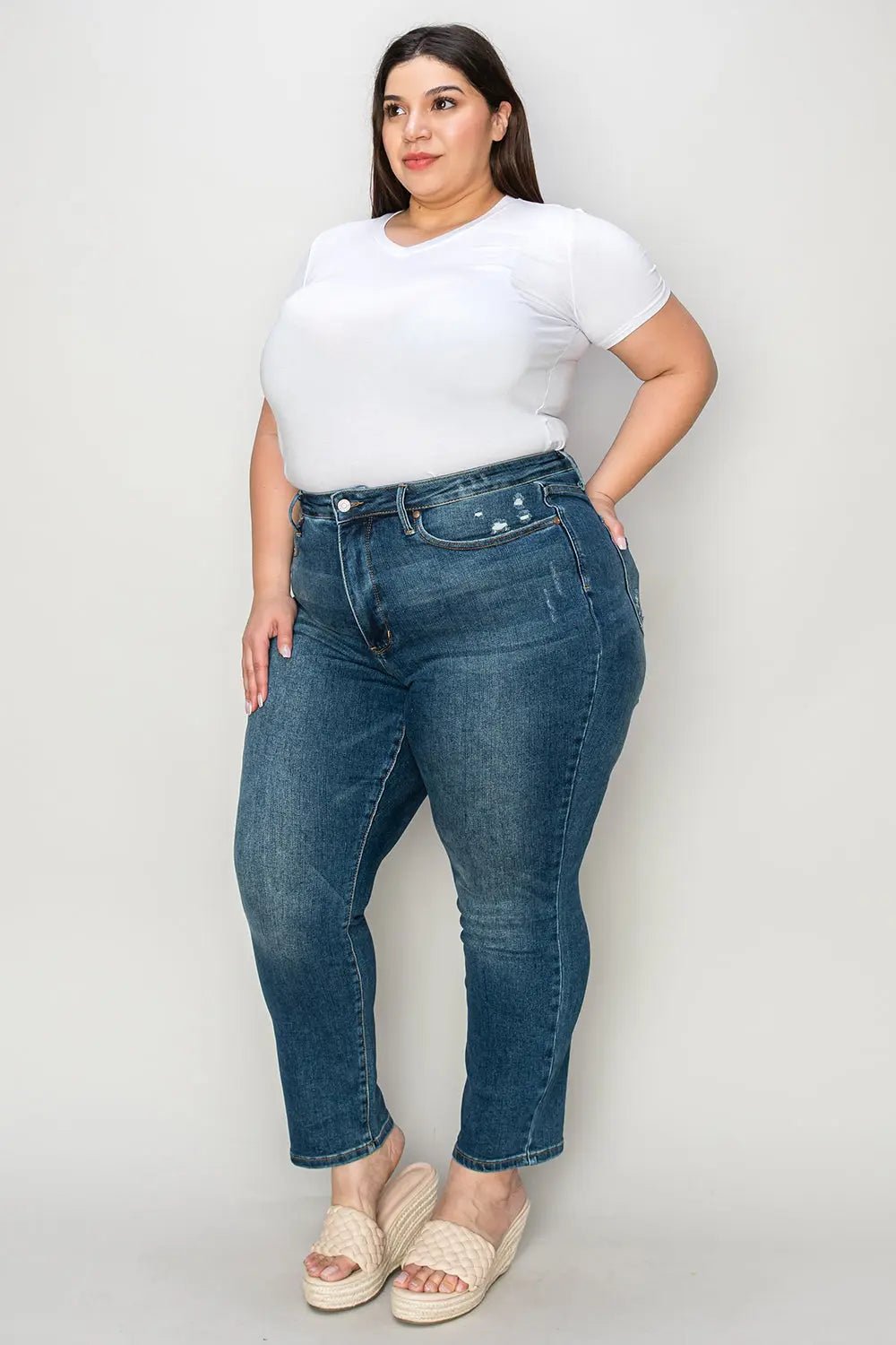 Judy Blue Jeans - Full Size Tummy Control High Waist Slim JeansTrendsi