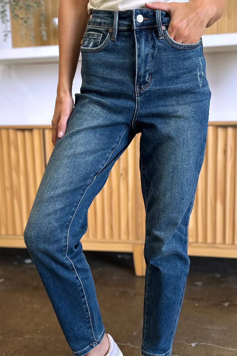 Judy Blue Jeans - Full Size Tummy Control High Waist Slim JeansTrendsi