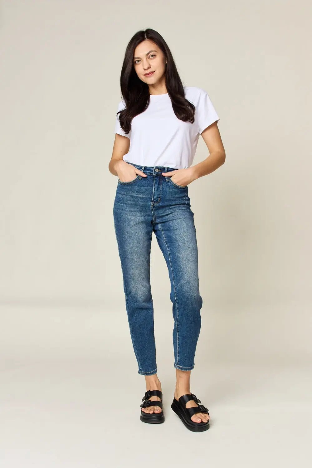 Judy Blue Jeans - Full Size Tummy Control High Waist Slim JeansTrendsi