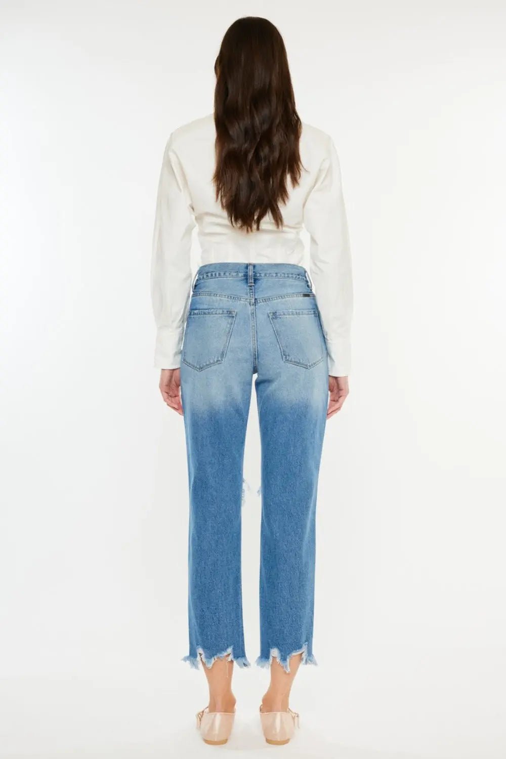 Kancan Distressed Frayed Hem Cropped JeansTrendsi