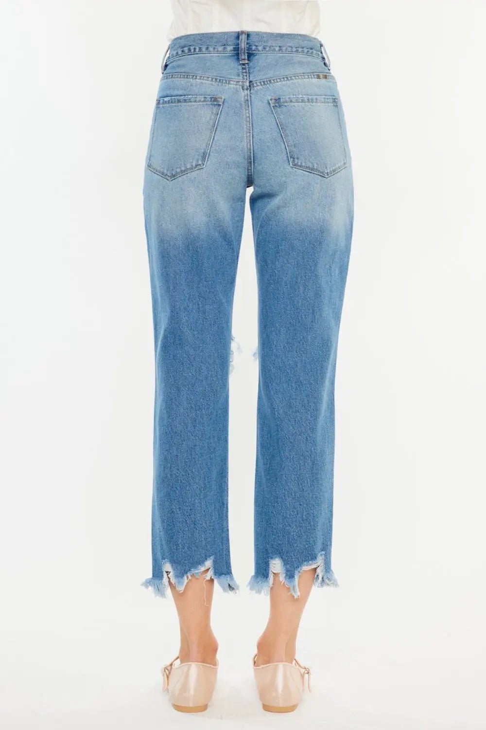 Kancan Distressed Frayed Hem Cropped JeansTrendsi