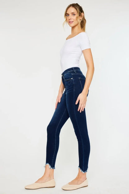 Kancan Full Size High Rise Frayed Ankle Skinny JeansKan Can USA